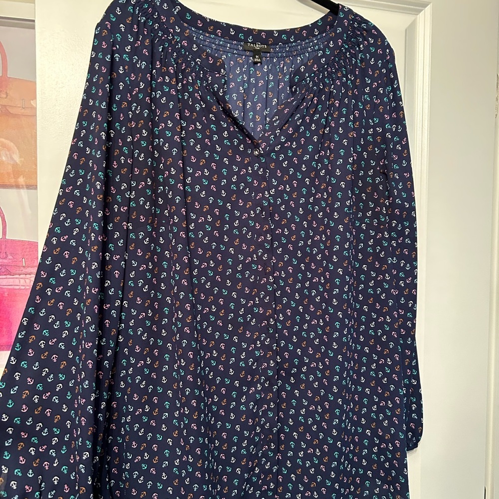 Talbots Navy Blue Patterned Women's Top (Nautical Anchors)